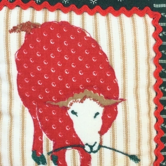Vintage sheep pillow Christmas small accent pillow Rick rack country farmhouse - Picture 3 of 5